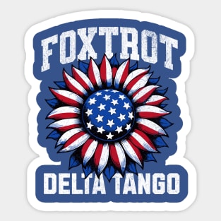 Foxtrot - Delta - Tango – Funny - Patriotic - Sunflower - USA Flag - Retro - Vintage Sticker